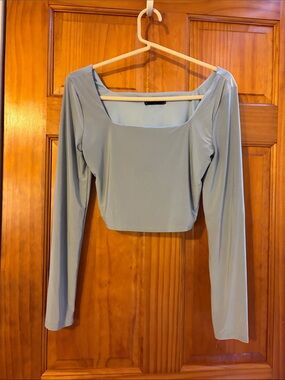 Sabina Pale Blue Long Sleeve Square Neck Crop Top